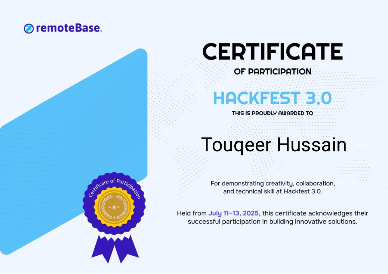 Hackfest 3.0 certificate